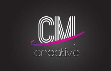 CM C M Letter Logo with Lines Design And Purple Swoosh.