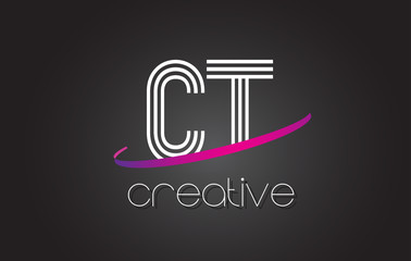 CT C T Letter Logo with Lines Design And Purple Swoosh.