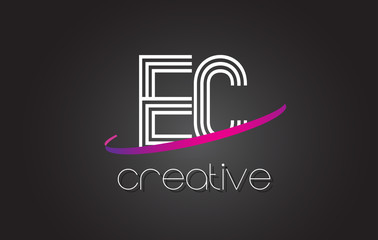 EC E C Letter Logo with Lines Design And Purple Swoosh.