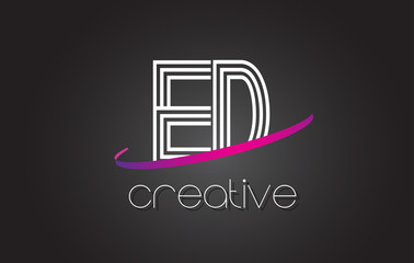 ED E D Letter Logo with Lines Design And Purple Swoosh.