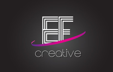 EF E F Letter Logo with Lines Design And Purple Swoosh.