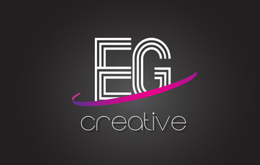 EG E G Letter Logo with Lines Design And Purple Swoosh.