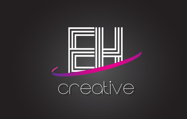 EH E H Letter Logo with Lines Design And Purple Swoosh.