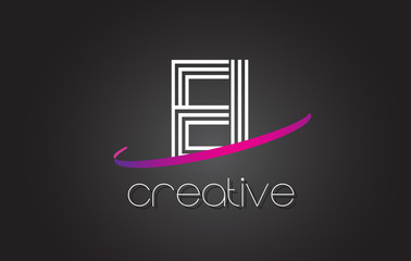 EI E I Letter Logo with Lines Design And Purple Swoosh.