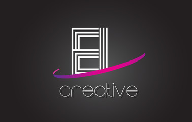 EL E L Letter Logo with Lines Design And Purple Swoosh.