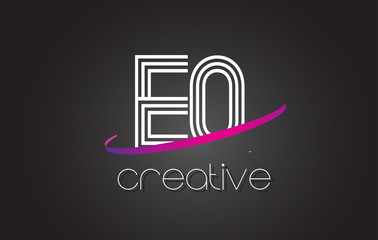 EQ E Q Letter Logo with Lines Design And Purple Swoosh.