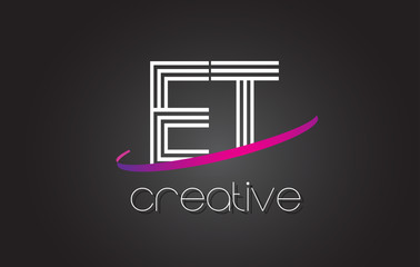 ET E T Letter Logo with Lines Design And Purple Swoosh.
