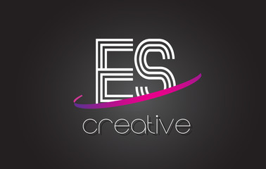 ES E S Letter Logo with Lines Design And Purple Swoosh.