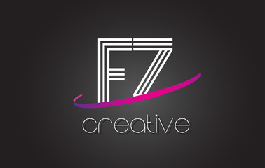 FZ F Z Letter Logo with Lines Design And Purple Swoosh.