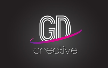 GD G D Letter Logo with Lines Design And Purple Swoosh.