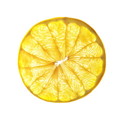 Slice of delicious citrus fruit on white background