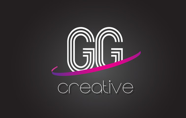 GG G G Letter Logo with Lines Design And Purple Swoosh.