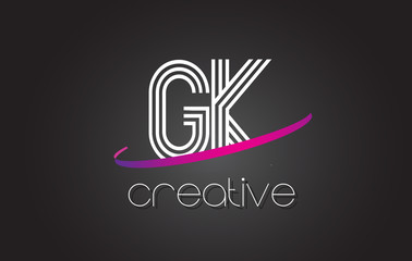 GK G K Letter Logo with Lines Design And Purple Swoosh.