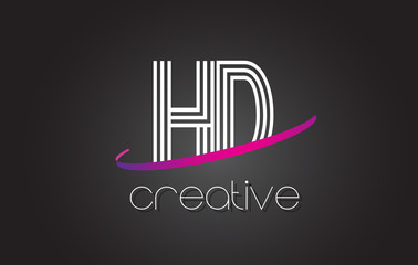 HD H D Letter Logo with Lines Design And Purple Swoosh.