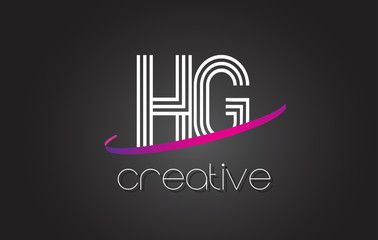 HG H G Letter Logo with Lines Design And Purple Swoosh.
