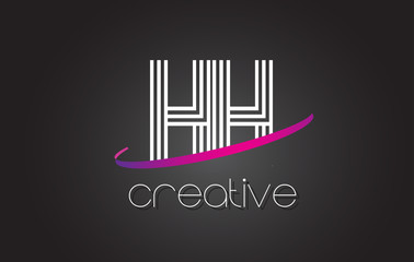 HH H H Letter Logo with Lines Design And Purple Swoosh.