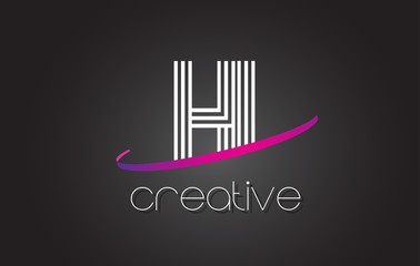 HI H I Letter Logo with Lines Design And Purple Swoosh.