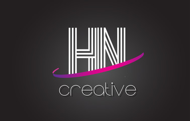 HN H N Letter Logo with Lines Design And Purple Swoosh.