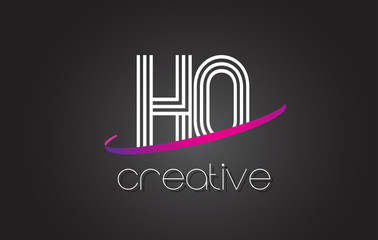 HO H O Letter Logo with Lines Design And Purple Swoosh.
