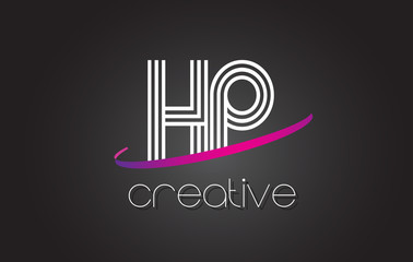 HP H P Letter Logo with Lines Design And Purple Swoosh.