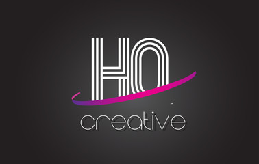 HQ H Q Letter Logo with Lines Design And Purple Swoosh.