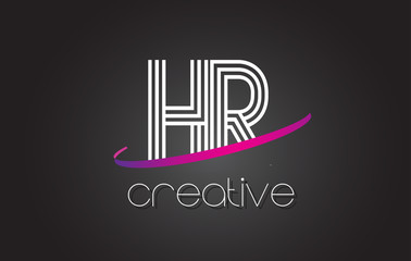 HR H R Letter Logo with Lines Design And Purple Swoosh.