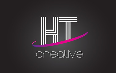 HT H T Letter Logo with Lines Design And Purple Swoosh.