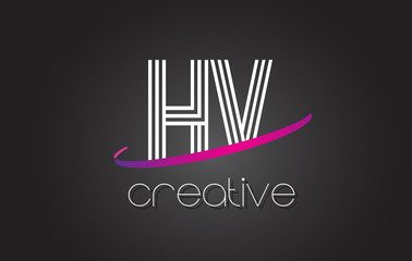 HV H V Letter Logo with Lines Design And Purple Swoosh.