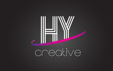 HY H Y Letter Logo with Lines Design And Purple Swoosh.