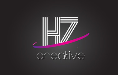 HZ H Z Letter Logo with Lines Design And Purple Swoosh.