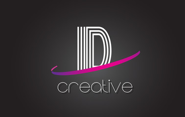 Fototapeta na wymiar ID I D Letter Logo with Lines Design And Purple Swoosh.
