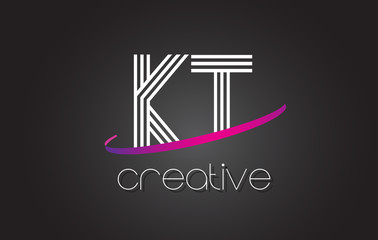 KT K T Letter Logo with Lines Design And Purple Swoosh.