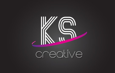 Fototapeta na wymiar KS K S Letter Logo with Lines Design And Purple Swoosh.