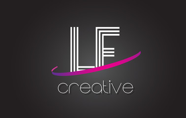LF L F Letter Logo with Lines Design And Purple Swoosh.