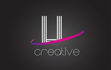 LL L Letter Logo with Lines Design And Purple Swoosh.