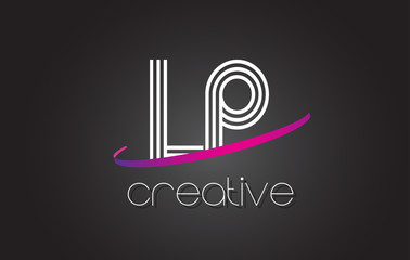 LP L P Letter Logo with Lines Design And Purple Swoosh.