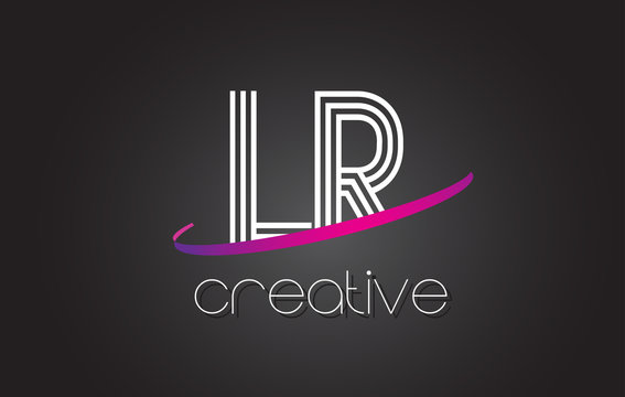 LR L R Letter Logo With Lines Design And Purple Swoosh.