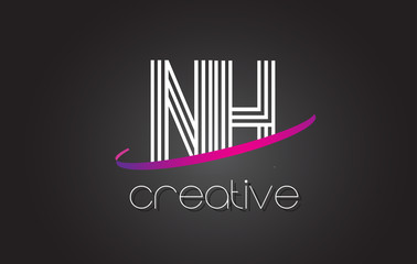 NH N H Letter Logo with Lines Design And Purple Swoosh.