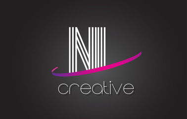 NL N L Letter Logo with Lines Design And Purple Swoosh.