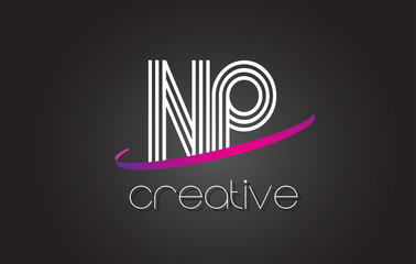 NP N P Letter Logo with Lines Design And Purple Swoosh.