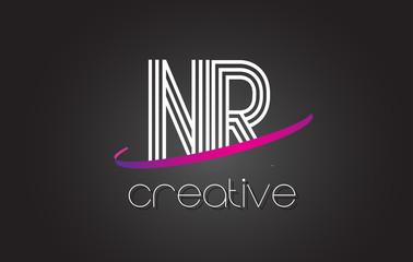 NR N R Letter Logo with Lines Design And Purple Swoosh.