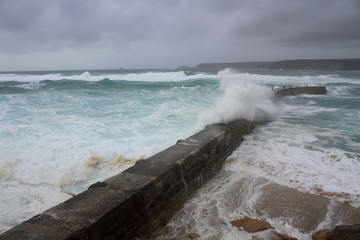 Stormy Seas/Big Waves Hit a Pier (Sennen, Cornwall, UK)