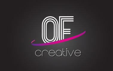 OF O F Letter Logo with Lines Design And Purple Swoosh.