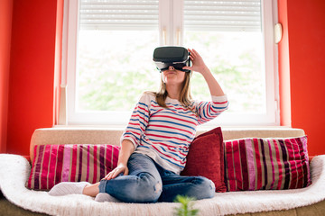 Girl in virtual reality world