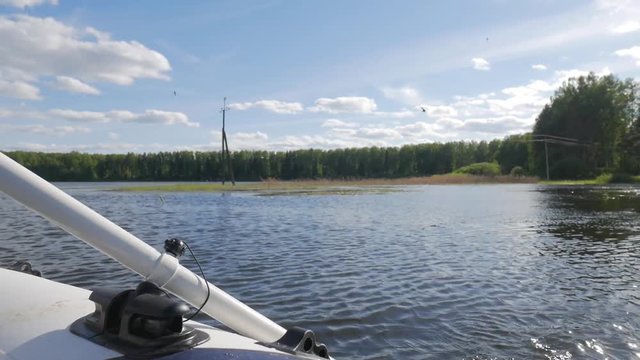 Handpainted Old Wooden Oar Pull Lake Water and Make Splashes. HD Slowmotion Nature Lifestyle Footage.