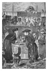 Negotiating at fair market, XIX century engraving