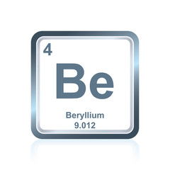 Symbol of chemical element beryllium as seen on the Periodic Table of the Elements, including atomic number and atomic weight.