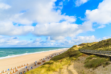 View of beach at sunrise in Wenningstedt village on Sylt island, North Sea, Germany