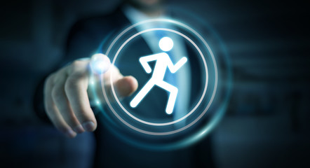 Young man using running application to check his performances 3D rendering