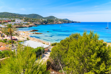 Naklejka na ściany i meble View of Cala Tarida bay and beach, Ibiza island, Spain.